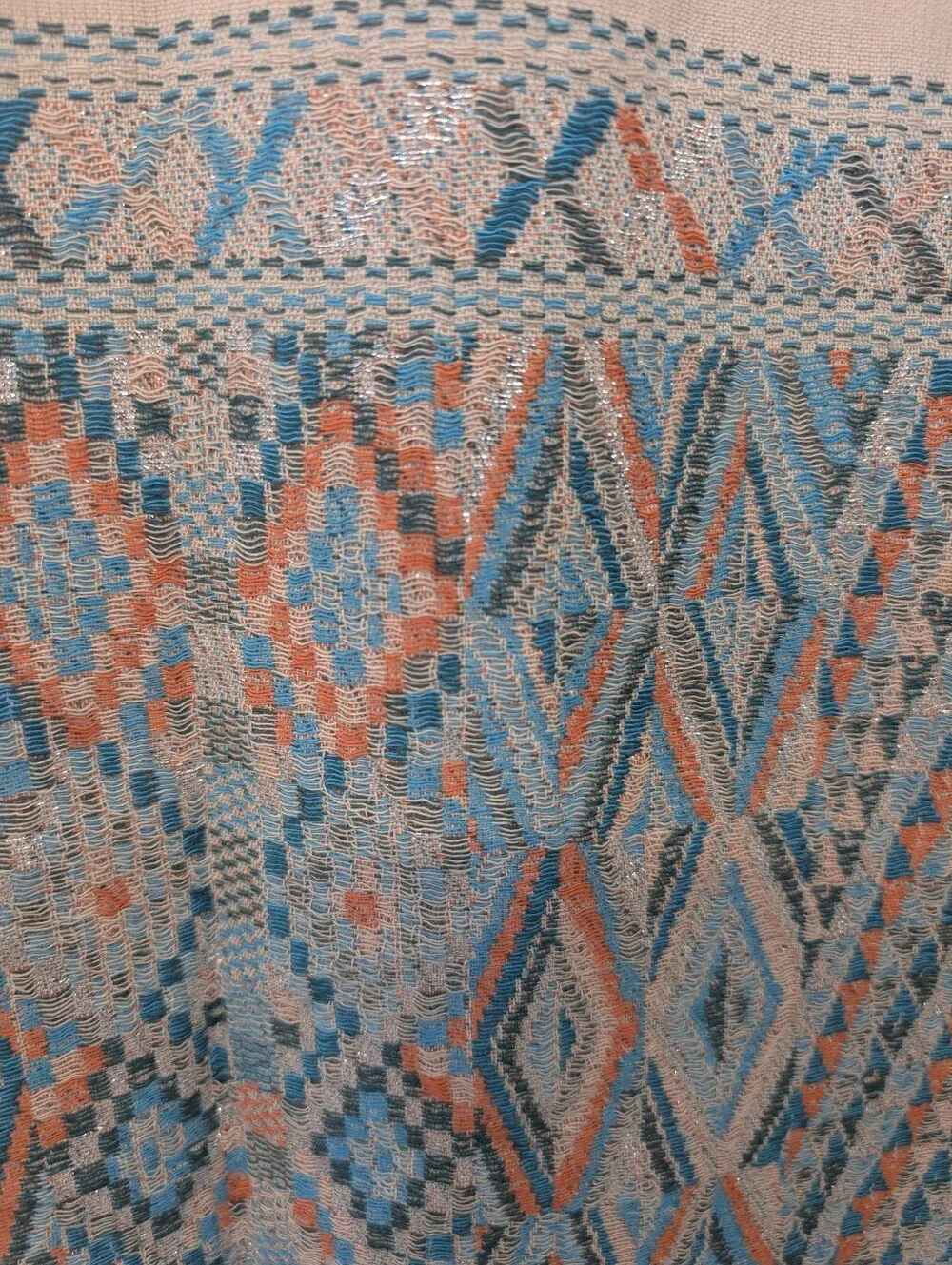 J. Crew Wrap Scarf Bohemian Style  Beige Turquoise Orange Silver Tassel NWT